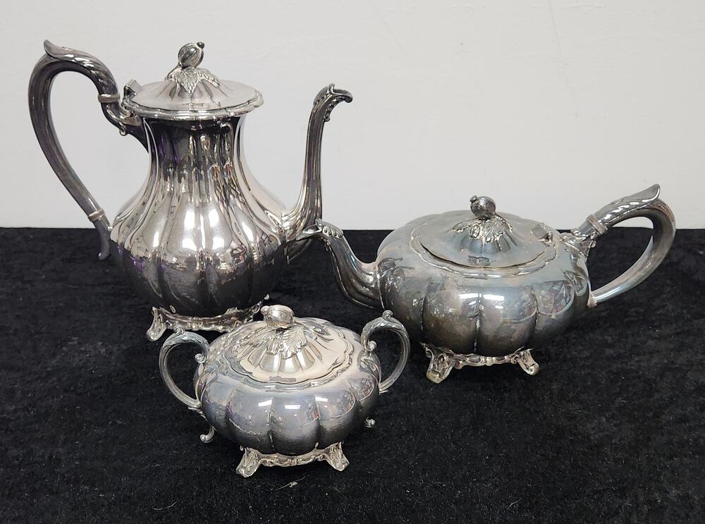 Melon Community Silverplate Old English Melon Pattern Coffee Tea-Serving 3PC Set
